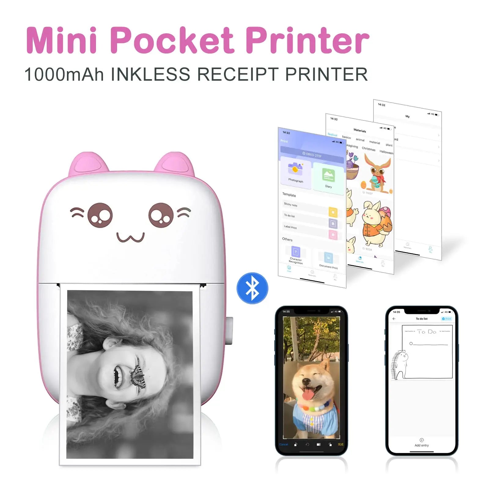 Mini Cat Thermal Printer (Wireless, 58mm)